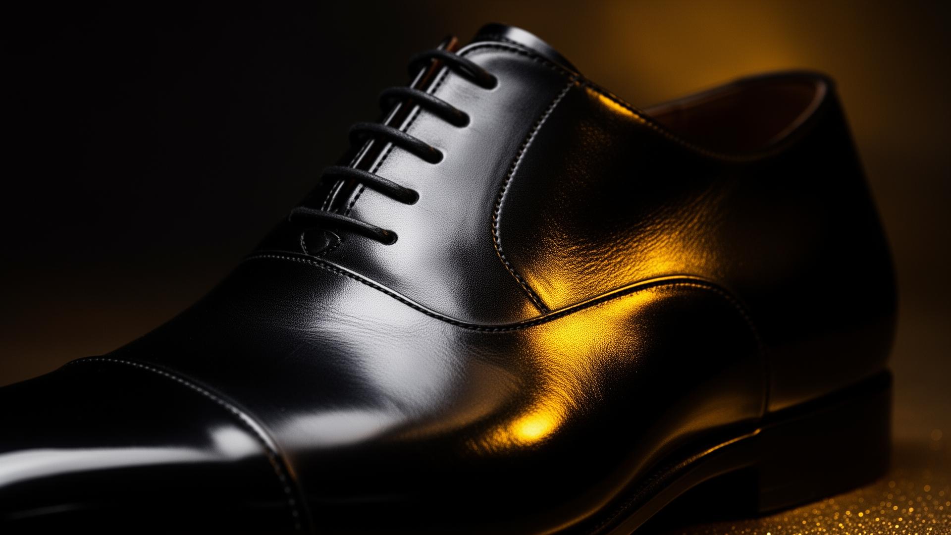 Polished black oxford shoe with mirror shine